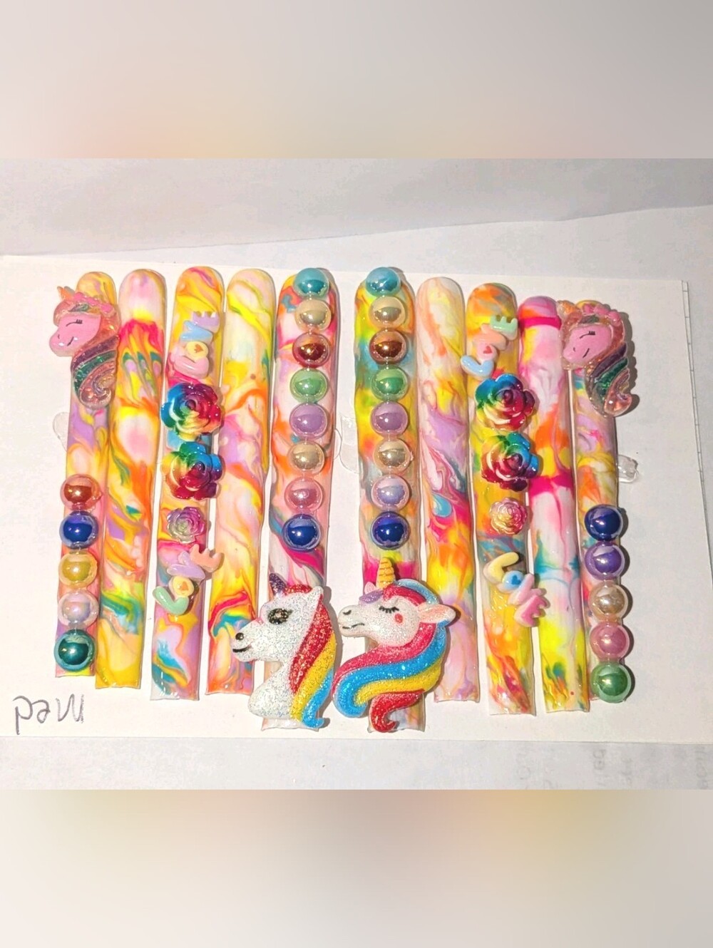 Hand Crafted Multicolor Unicorn 6Xl Press-On Nails with Rainbow Accents Sz Mediu - Picture 14 of 17